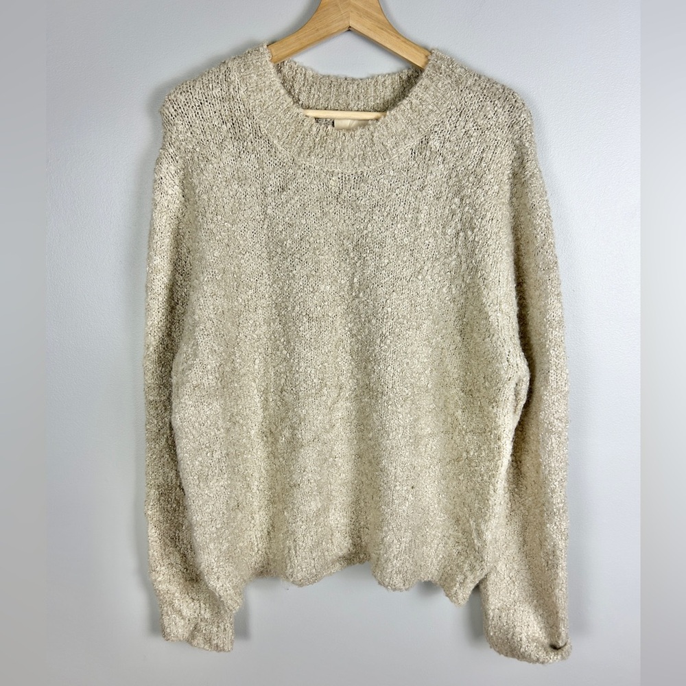 ELIE TAHARI Boucle Sweater Tan Size Large‎ Chunky Oversized Wool Neutral Teddy